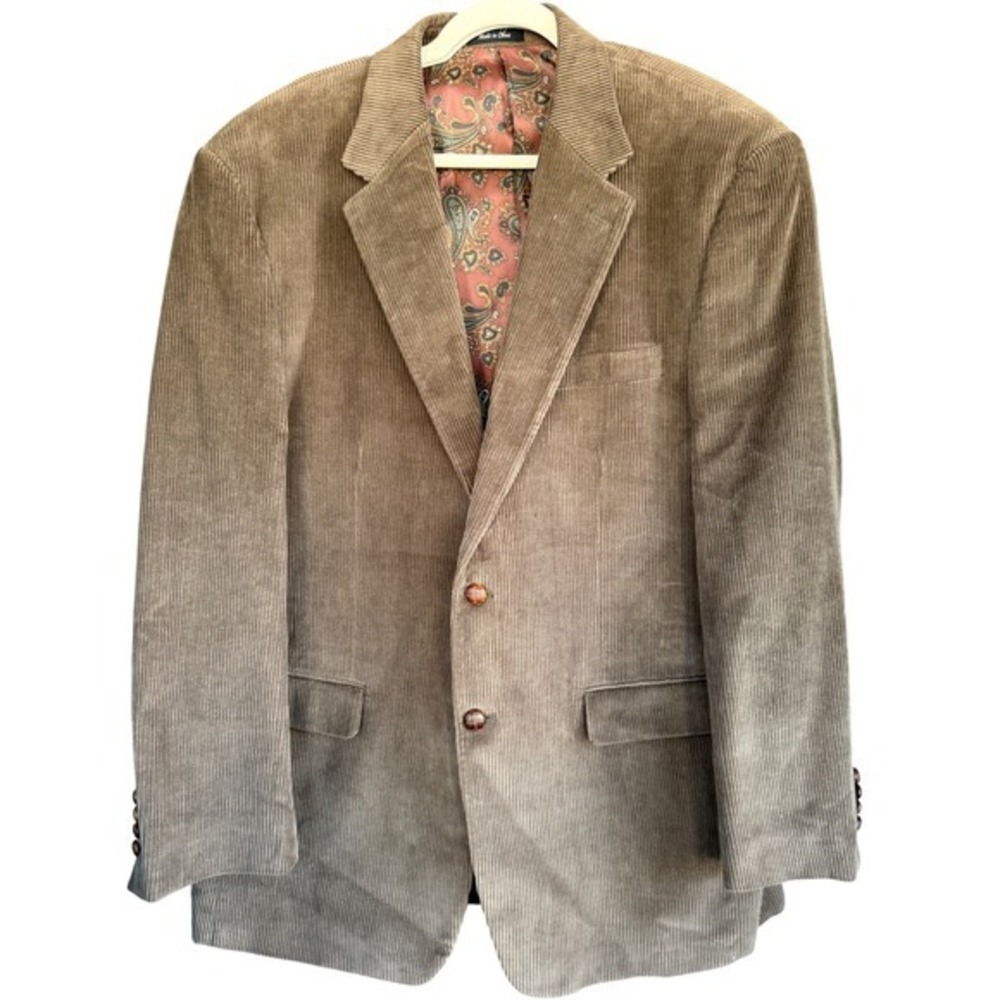 VTG Lauren Ralph Lauren Mens 46L Corduroy Sport Coat Blazer Brown‎ Paisley Lined